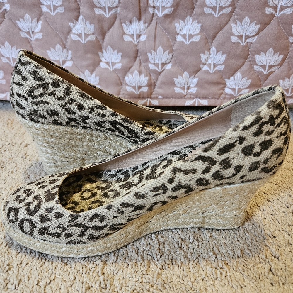 J. Crew Leopard Print Espadrille Wedge Flats in Beige and Brown